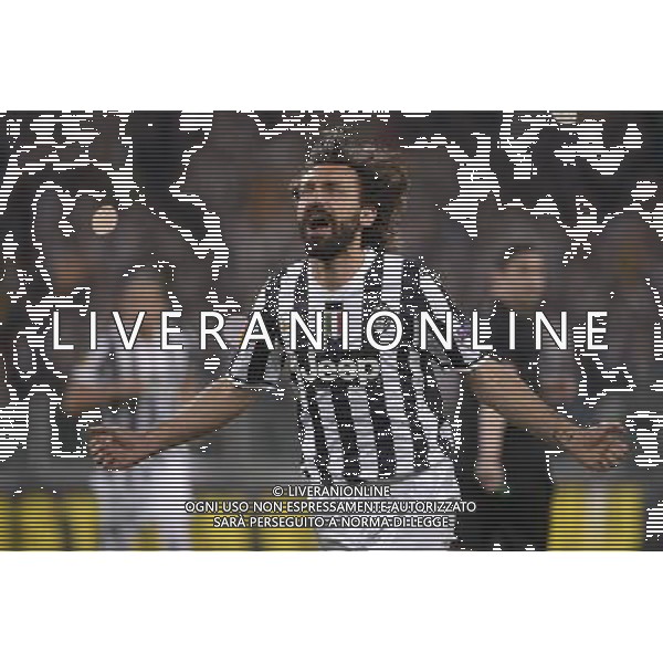 Juventus - Olympic Lyon Uefa Europa League - Quarti di Finale 10-04-2014 Federico Tardito/Agenzia Aldo Liverani Sas Nella foto Pirlo esulta JUVENTUS - LIONE Uefa Europa League - Quarti di Finale 10-04-2014 ©TARDITO/AGENZIA ALDO LIVERANI SAS