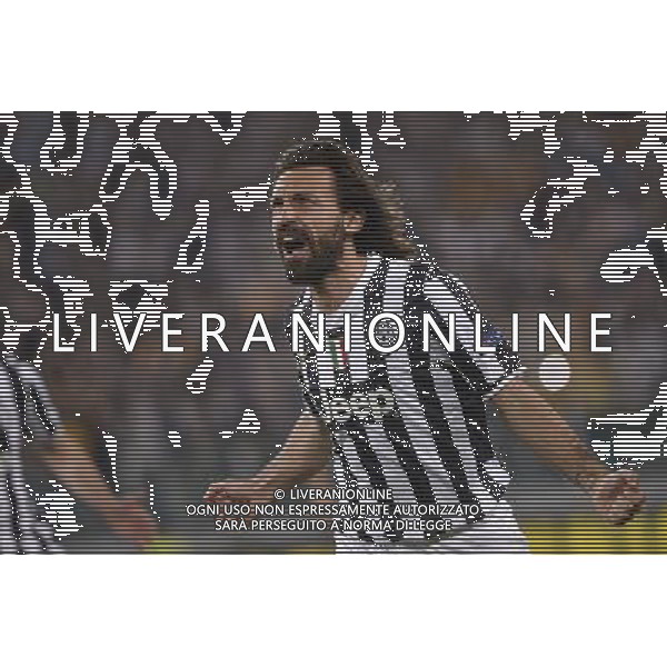 Juventus - Olympic Lyon Uefa Europa League - Quarti di Finale 10-04-2014 Federico Tardito/Agenzia Aldo Liverani Sas Nella foto Pirlo esulta JUVENTUS - LIONE Uefa Europa League - Quarti di Finale 10-04-2014 ©TARDITO/AGENZIA ALDO LIVERANI SAS