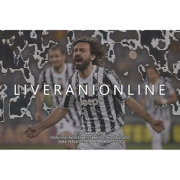 Juventus - Olympic Lyon Uefa Europa League - Quarti di Finale 10-04-2014 Federico Tardito/Agenzia Aldo Liverani Sas Nella foto Pirlo esulta JUVENTUS - LIONE Uefa Europa League - Quarti di Finale 10-04-2014 ©TARDITO/AGENZIA ALDO LIVERANI SAS