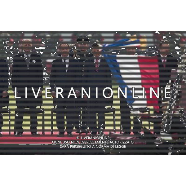 (140410) -- MEXICO CITY, April 10, 2014 () -- Mexican President Enrique Pena Nieto (3rd R) and French President Francois Hollande (2nd L) take part in the official welcome ceremony for the French leader, held at Campo Marte in Mexico City, capital of Mexico, on April 10, 2014. Francois Hollande arrived for a 2-day State visit to Mexico, according to local press. (/Pedro Mera) (fnc) ©photoshot/AGENZIA ALDO LIVERANI SAS - ITALY ONLY - Il presidente francese Francois Hollande durante una visita di Stato di due giorni in Messico, il 10 aprile 2014.