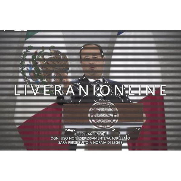 (140411) -- MEXICO CITY, April 11, 2014 () -- French President Francois Hollande, delivers a speech during the ceremony of cancellation of the Postal Commemorative Stamp \'Encounter Between France and Mexico\' with the presence of Mexican President Enrique Pena Nieto, at the headquarters of the Ministry of Foreign Affairs, in Mexico City, capital of Mexico, on April 11, 2014. Francois Hollande is in Mexico on a two-day official visit. (/Pedro Mera) (jg) (fnc) ©photoshto/AGENZIA ALDO LIVERANI SAS - ITALY ONLY - Il presidente francese Francois Hollande durante una visita di Stato di due giorni in Messico, il 11 aprile 2014.