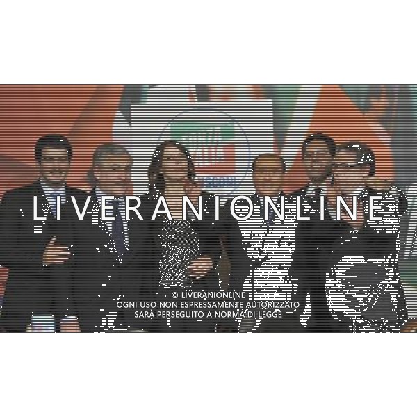Conferenza Stampa di Sivio Berlusconi per presentare ufficialmente le liste di candidati di Forza Italia alle elezioni europee del 25 maggio presso la sede di Forza Italia in piazza San Lorenzo in Lucina Roma - 17.04.2014 Nella Foto:Silvio Berlusconi,Raffaele Fitto,Gianfranco Micciche\',Antonio Tajani,Giovanni Toti,Elisabetta Gardini ph.Fabrizio Corradetti/Ag. Aldo Liverani s.a.s. 