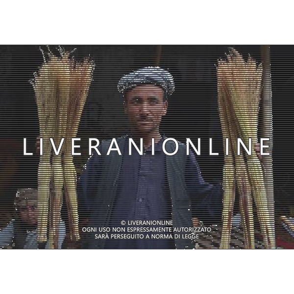 (140419) -- KABUL, April 19, 2014 () -- A man holds brooms at a shop in Kabul, Afghanistan, on April 19, 2014. (/Maryam Khamosh) ©Photoshot/Ag. Aldo Liverani s.a.s.-Only Italy-Editorial Use Only