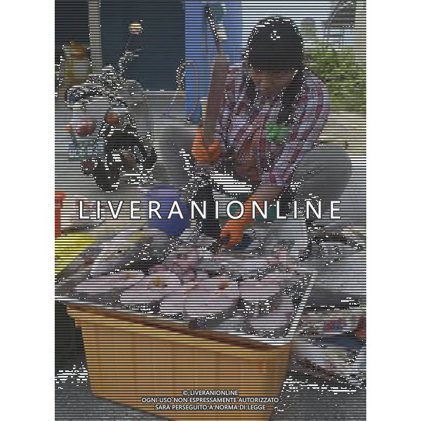 (140422) -- PINGTUNG, April 22, 2014 () -- A woman sells fishes on a street in Liouciou Township in Pingtung County, southeast China\'s Taiwan, April 21, 2014. Liouciou township, which locates 8-9 nautical miles away from the Taiwan Island, has an area of 6.8 square meters. (/Huang Xiaoyong) (lfj) ©photoshot/AGENZIA ALDO LIVERANI SAS - ITALY ONLY - Vedute della citta\' portuale di Liouciou, a sud est della Cina a 8-9 miglia nautiche dall\'isola di Taiwan, ha una superficie di 6,8 metri quadrati 22 aprile 2014