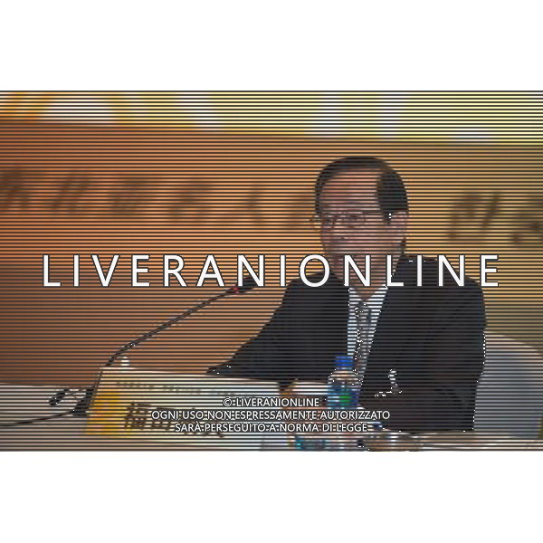 (140422) -- YANGZHOU, April 22, 2014 () -- Former Japanese Prime Minister Fukuda Yasuo speaks at the first plenary meeting during the ninth session of the Northeast Asia Trilateral Forum in Yangzhou, east China\'s Jiangsu Province, April 22, 2014. The forum, cosponsored by China\'s News Agency, Japan\'s Nikkei news group and South Korea\'s leading daily newspaper, Joong-Ang Ilbo, seeks to strengthen non-governmental exchanges among the three nations. The yearly event has been held alternately in the three countries since 2006. (/Han Yuqing) (zkr) ©PHOTOSHOT/AGENZIA ALDO LIVERANI SAS - ITALY ONLY - EDITORIAL USE ONLY