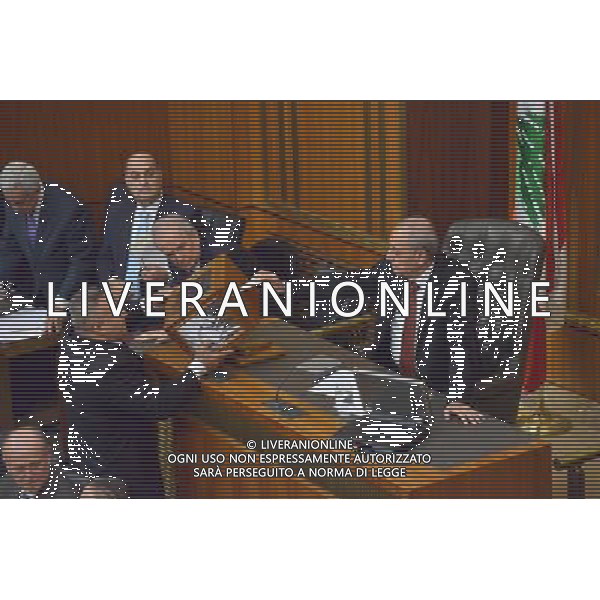 (140423) -- BEIRUT, April 23, 2014 () -- Lebanese Parliament Speaker Nabih Berri (1st R) votes in the first round of the presidential election in Beirut, April 23, 2014. The Lebanese parliament failed to elect a new president, as no candidate obtained the required number of votes. (/Fawaz) ©PHOTOHSOT/AGENZIA ALDO LIVERANI SAS - ITALY ONLY - EDITORIAL USE ONLY - Primo turno delle votazioni del parlamento libanese per le elezioni presidenziali a Beirut, 23 aprile 2014