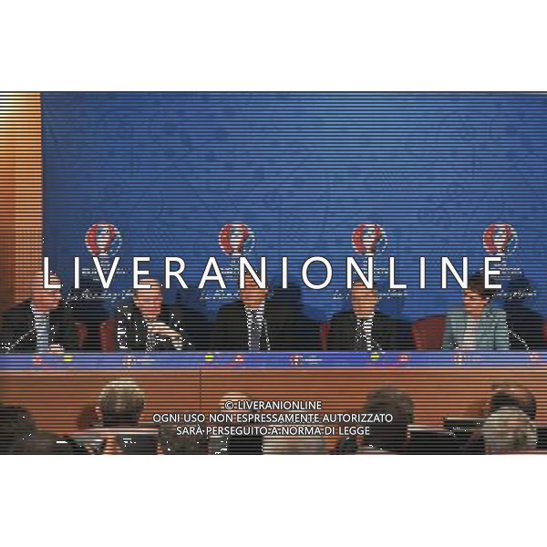 Gianni Infantino / Jacques Lambert / Michel Platini / Noel Le Graet / Najat Vallaud Belkacem - 25.04.2014 - Conference de presse Euro 2016 - Photo : Aurelien Meunier / Icon Sport AG ALDOL IVERANI SAS ONLY ITALY