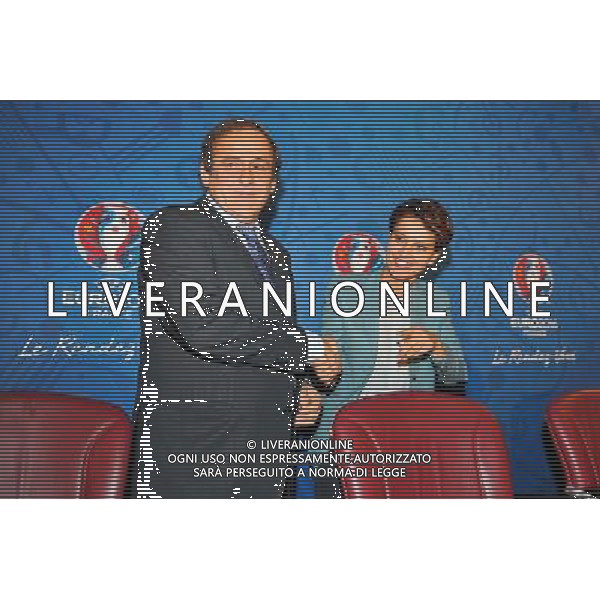 Michel Platini / Najat Vallaud Belkacem - 25.04.2014 - Conference de presse Euro 2016 - Photo : Aurelien Meunier / Icon Sport AG ALDOL IVERANI SAS ONLY ITALY