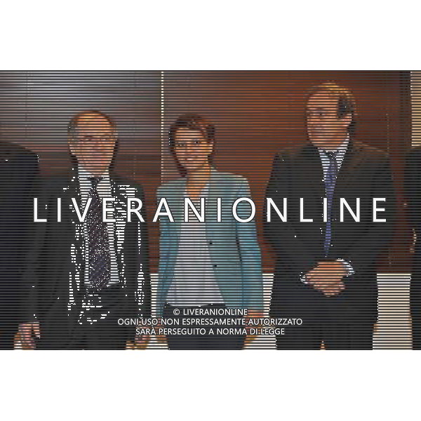 Noel Le Graet / Najat Vallaud Belkacem / Michel Platini - 25.04.2014 - Conference de presse Euro 2016 - Photo : Aurelien Meunier / Icon Sport AG ALDOL IVERANI SAS ONLY ITALY