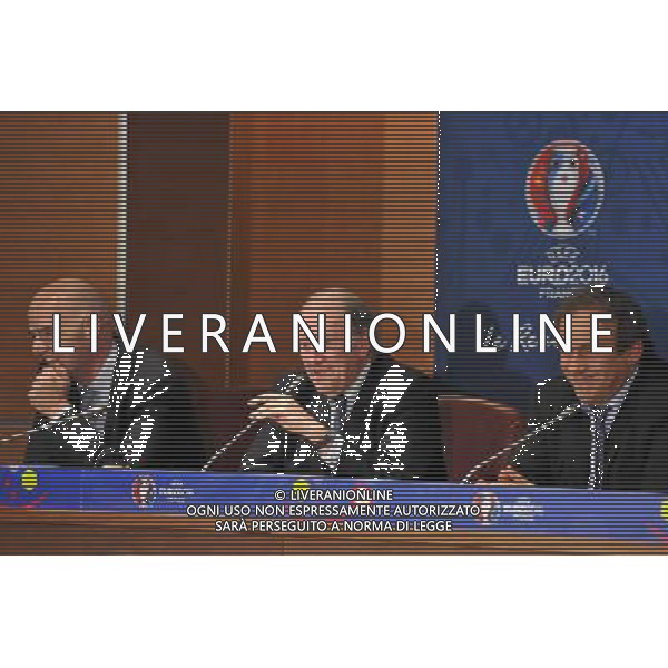Gianni Infantino / Jacques Lambert / Michel Platini - 25.04.2014 - Conference de presse Euro 2016 - Photo : Aurelien Meunier / Icon Sport *** Local Caption *** AG ALDO LIVERANI SAS ONLY ITALY *** Local Caption ***