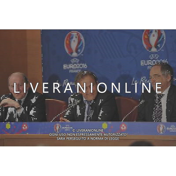 Jacques Lambert / Michel Platini / Noel Le Graet - 25.04.2014 - Conference de presse Euro 2016 - Photo : Aurelien Meunier / Icon Sport *** Local Caption *** AG ALDO LIVERANI SAS ONLY ITALY *** Local Caption ***