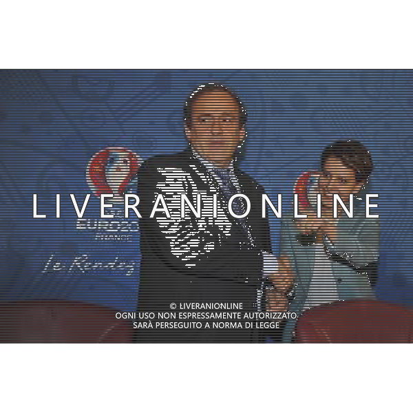 Michel Platini / Najat Vallaud Belkacem - 25.04.2014 - Conference de presse Euro 2016 - Photo : Aurelien Meunier / Icon Sport *** Local Caption *** AG ALDO LIVERANI SAS ONLY ITALY *** Local Caption ***