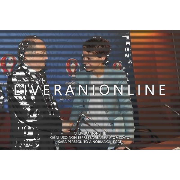 Najat Vallaud Belkacem / Noel Le Graet - 25.04.2014 - Conference de presse Euro 2016 - Photo : Aurelien Meunier / Icon Sport AG ALDO LIVERANI SAS ONLY ITALY *** Local Caption ***