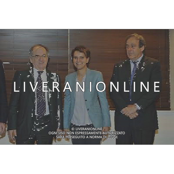 Noel Le Graet / Najat Vallaud Belkacem / Michel Platini - 25.04.2014 - Conference de presse Euro 2016 - Photo : Aurelien Meunier / Icon Sport AG ALDO LIVERANI SAS ONLY ITALY *** Local Caption ***