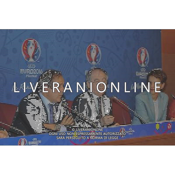 Noel Le Graet / Najat Vallaud Belkacem / Michel Platini - 25.04.2014 - Conference de presse Euro 2016 - Photo : Aurelien Meunier / Icon Sport AG ALDO LIVERANI SAS ONLY ITALY *** Local Caption ***