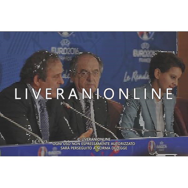 Noel Le Graet / Najat Vallaud Belkacem / Michel Platini - 25.04.2014 - Conference de presse Euro 2016 - Photo : Aurelien Meunier / Icon Sport AG ALDO LIVERANI SAS ONLY ITALY *** Local Caption ***