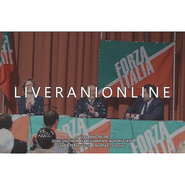 Milano hotel Michelangelo Silvio Berlusconi presenta i candidati alle elezioni europee nella foto con Giavanni Toti e MariaStella Gelmini ©Gazzaniga/AGENZIA ALDO LIVERANI SAS