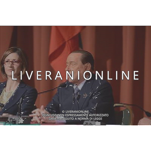 Milano hotel Michelangelo Silvio Berlusconi presenta i candidati alle elezioni europee nella foto con MariaStella Gelmini ©Gazzaniga/AGENZIA ALDO LIVERANI SAS
