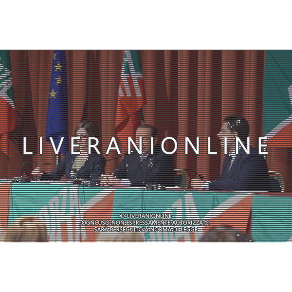 Milano hotel Michelangelo Silvio Berlusconi presenta i candidati alle elezioni europee nella foto con Giavanni Toti e MariaStella Gelmini ©Gazzaniga/AGENZIA ALDO LIVERANI SAS