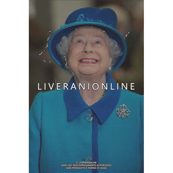 NARBETH, WALES - APRIL 29: Queen Elizabeth II looks at a plaque on a wall during an official visit to Cotts Farm Equine Hospital, Narbeth on April 29, 2014 in Narbeth, Wales. The Cotts Equine Hospital is a purpose-built facility offering veterinary equine care. AG ALDO LIVERANI SAS ONLY ITALY