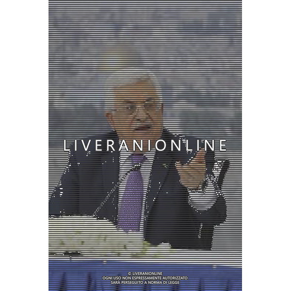 (140429 ) -- RAMALLAH, April 29 , 2014 () -- Palestinian President Mahmoud Abbas speaks during a foundation meeting of a Jerusalem Fund with Palestinian businessmen at his office in the West Bank city of Ramallah, April 29, 2014. Palestinian President Mahmoud Abbas said Tuesday that the next few days will witness concrete steps to implement the reconciliation deal his Fatah party signed with Hamas movement recently. \'We will start to implement we have agreed upon during the upcoming few days,\' Abbas said during the meeting. (/Fadi Arouri) AG ALDO LIVERANI SAS ONLY ITALY