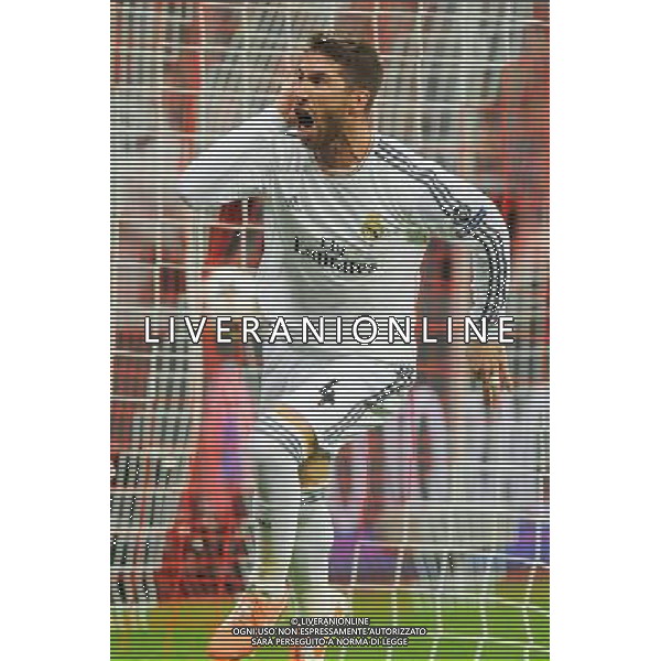 UEFA Champions League semi-final second leg match between FC Bayern Munich and Real Madrid at Allianz Arena on April 29, 2014 in Munich, Bavaria, Germany. 29.04.2014, Allianz Arena, Muenchen, GER, UEFA CL, FC Bayern Muenchen vs Real Madrid, Halbfinale, Ruckspiel, im Bild Jubel bei Sergios Ramos (Real Madrid) nach seinem Tor zum 0:1 fuer Real Madrid // during the UEFA Champions League Round of 4, 2nd Leg Match between FC Bayern Munich vs Real Madrid at the Allianz Arena in Muenchen, Germany on 2014/04/29. EXPA Pictures © 2014, PhotoCredit: EXPA/ Eibner-Pressefoto/ Stuetzle *****ATTENTION - OUT of GER***** ©PHOTOHSOT/AGENZIA ALDO LIVERANI SAS - ITALY ONLY - BAYERN MONACO - REAL MADRID SEMIFINALE DI RITORNO CHAMPIONS LEAGUE