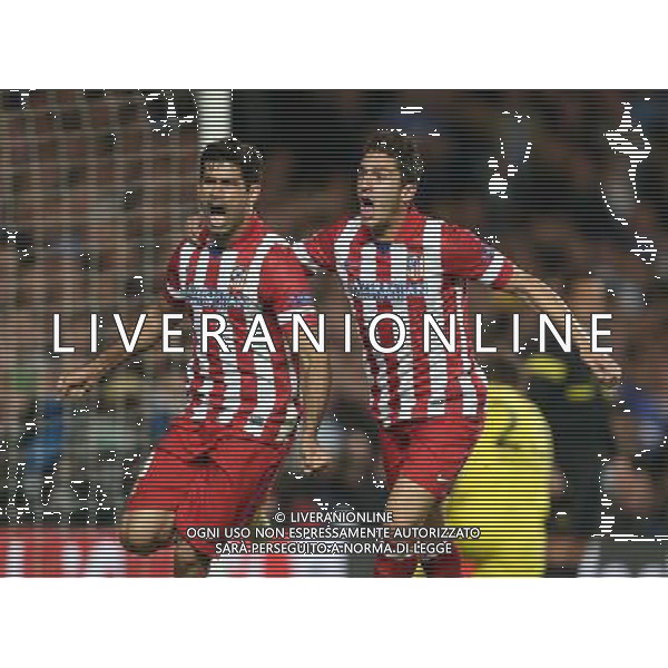 Atletico Madrid\'s Diego Costa celebrates scoring his sides second goal Photo by Kieran Galvin/CameraSport Football - UEFA Champions League Semi-Final Second Leg - Chelsea v Atletico Madrid - Wednesday 30th April 2014 - Stamford Bridge - London © CameraSport - 43 Linden Ave. Countesthorpe. Leicester. England. LE8 5PG - Tel: +44 (0) 116 277 4147 - admin@camerasport.com - www.camerasport.com AG ALDO LIVERANI SAS ONLY ITALY