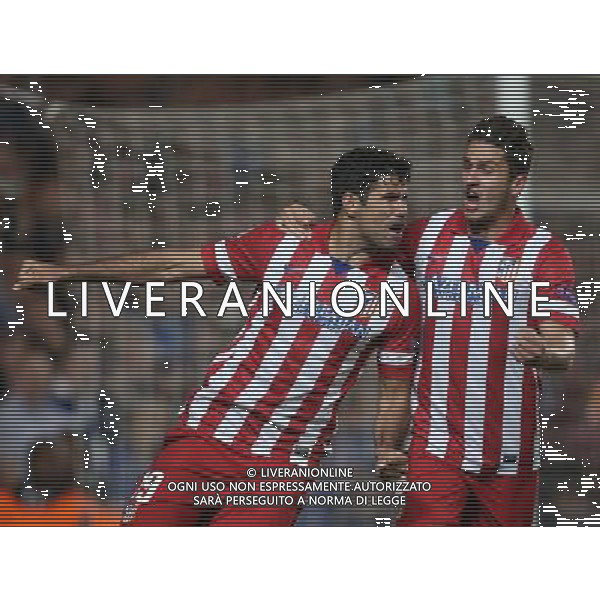 Atletico Madrid\'s Diego Costa celebrates scoring his sides second goal Photo by Kieran Galvin/CameraSport Football - UEFA Champions League Semi-Final Second Leg - Chelsea v Atletico Madrid - Wednesday 30th April 2014 - Stamford Bridge - London © CameraSport - 43 Linden Ave. Countesthorpe. Leicester. England. LE8 5PG - Tel: +44 (0) 116 277 4147 - admin@camerasport.com - www.camerasport.com AG ALDO LIVERANI SAS ONLY ITALY