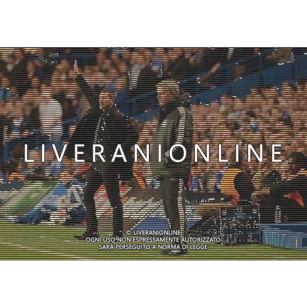  Diego Simeone and Jose Mouriniho watching Athletico Madrid win 3-1 against Chelsea at Stamford Bridge in the Semi Final second leg held at Stamford Bridge, London on Wednesday April 30, 2014. AG ALDO LIVERANI SAS ONLY ITALY