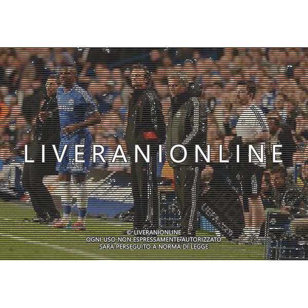  Diego Simeone and Jose Mouriniho watching Athletico Madrid win 3-1 against Chelsea at Stamford Bridge in the Semi Final second leg held at Stamford Bridge, London on Wednesday April 30, 2014. AG ALDO LIVERANI SAS ONLY ITALY