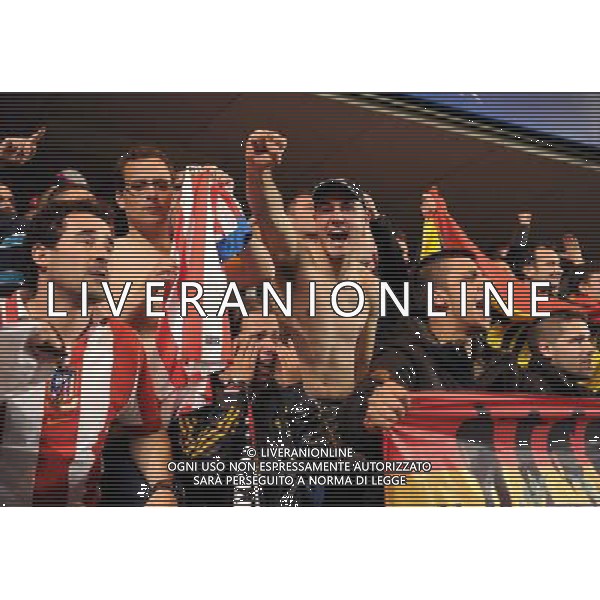  Athletico Madrid fans celebrate their their 3-1 win against Chelsea, in the Semi Final second leg held at Stamford Bridge, London on Wednesday April 30, 2014. AG ALDO LIVERANI SAS ONLY ITALY