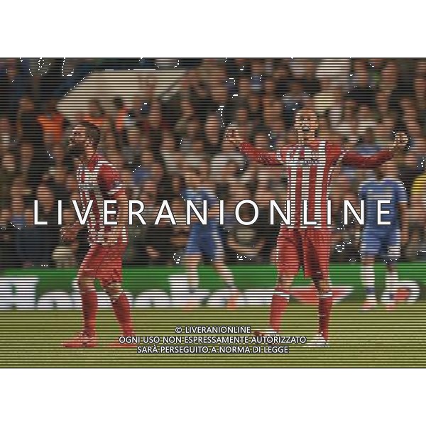  Arda Turan celebrates Atletico Madrid winning 3-1 against Chelsea in the Semi Final second leg, held at Stamford Bridge, London on Wednesday April 30, 2014. AG ALDO LIVERANI SAS ONLY ITALY