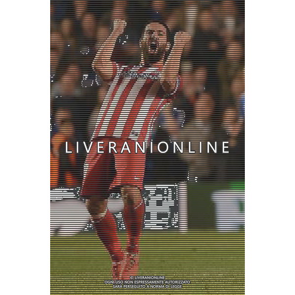  Arda Turan celebrates Atletico Madrid winning 3-1 against Chelsea in the Semi Final second leg, held at Stamford Bridge, London on Wednesday April 30, 2014. AG ALDO LIVERANI SAS ONLY ITALY