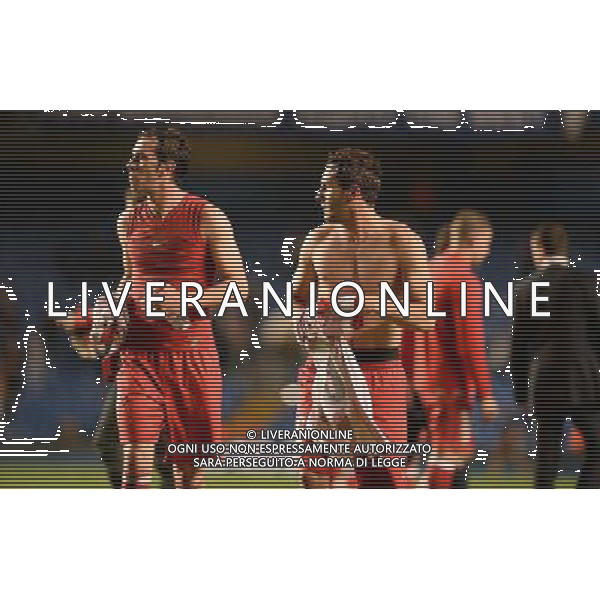  Atletico Madrid players celebrate winning 3-1 against Chelsea in the Semi Final second leg, held at Stamford Bridge, London on Wednesday April 30, 2014. AG ALDO LIVERANI SAS ONLY ITALY