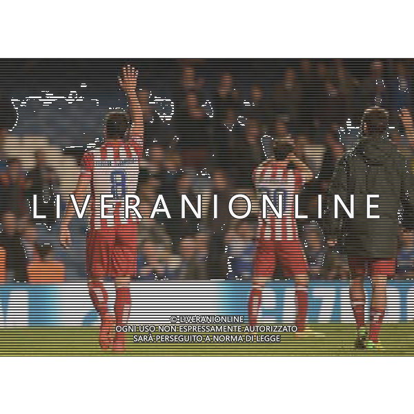  Atletico Madrid players celebrate winning 3-1 against Chelsea in the Semi Final second leg, held at Stamford Bridge, London on Wednesday April 30, 2014. AG ALDO LIVERANI SAS ONLY ITALY