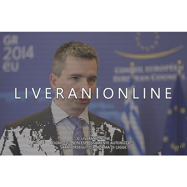 Polish Finance minister Mateusz Szczurek talks to the press after the Ecofin Finance Ministers meeting at the EU council headquarters in Brussels, Belgium on 06.05.2014 by Wiktor Dabkowski ©photoshot/AGENZIA ALDO LIVERANI SAS - ITALY ONLY - Riunione dei Ministri delle finanze dell\' Ecofin presso la sede del Consiglio dell\'Unione europea a Bruxelles, Belgio 06 maggio 2014 
