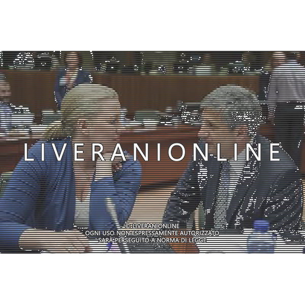 Finnish Finance Minister Jutta Urpilainen (L) and Austrian Finance Minister Michael Spindelegger at the start of the Ecofin Finance Ministers meeting at the EU council headquarters in Brussels, Belgium on 06.05.2014 by Wiktor Dabkowski ©photoshot/AGENZIA ALDO LIVERANI SAS - ITALY ONLY - Riunione dei Ministri delle finanze dell\' Ecofin presso la sede del Consiglio dell\'Unione europea a Bruxelles, Belgio 06 maggio 2014 