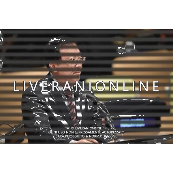 (140505) -- NEW YORK, May 5, 2014 () -- Hao Ping, president of the General Conference of the United Nations Educational, Scientific and Cultural Organization (UNESCO), who is also China\'s vice-minister of education, speaks during a special thematic debate of the UN General Assembly (UNGA) on \'Culture and Sustainable Development in the Post-2015 Development Agenda,\' held at the UN headquarters in New York, on May 5, 2014. (/Niu Xiaolei) ©PHOTOSHOT/AGENZIA ALDO LIVERANI SAS - ITALY ONLY - EDITORIAL USE ONLY - Speciale dibattito tematico dell\'Assemblea generale delle Nazioni Unite (UNGA) sul tema \'Cultura e Sviluppo sostenibile nel Agenda per lo sviluppo post-2015\', presso la sede delle Nazioni Unite a New York, il 5 maggio 2014. 