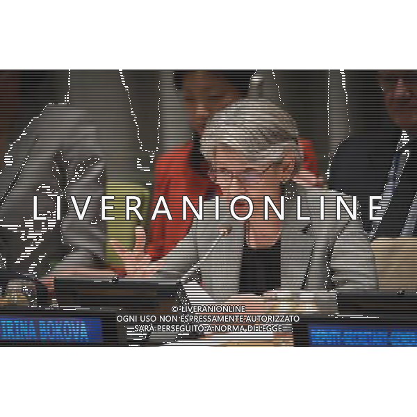 (140505) -- NEW YORK, May 5, 2014 () -- Irina Bokova, the director-general of the UN Educational, Scientific and Cultural Organization (UNESCO), speaks during a special thematic debate of the UN General Assembly (UNGA) on \'Culture and Sustainable Development in the Post-2015 Development Agenda,\' held at the UN headquarters in New York, on May 5, 2014. (/Niu Xiaolei) ©PHOTOSHOT/AGENZIA ALDO LIVERANI SAS - ITALY ONLY - EDITORIAL USE ONLY - Speciale dibattito tematico dell\'Assemblea generale delle Nazioni Unite (UNGA) sul tema \'Cultura e Sviluppo sostenibile nel Agenda per lo sviluppo post-2015\', presso la sede delle Nazioni Unite a New York, il 5 maggio 2014. 