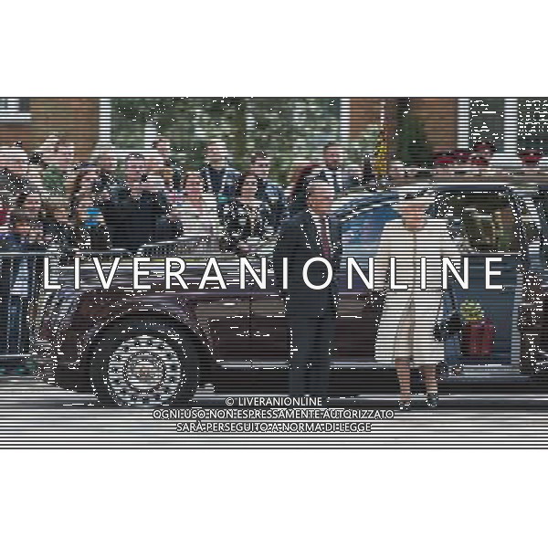 FELSTED, ENGLAND - MAY 06: Prince Phillip, Duke of Edinburgh and Queen Elizabeth II arrive for an official visit to Felsted School on May 6, 2014 in Felsted, England. Her Majesty unveiled two plaques to commemorate the School\'s 450th anniversary and completion of a new boarding house. AG ALDO LIVERANI SAS ONLY ITALY