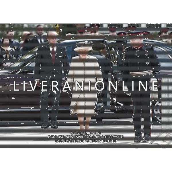 FELSTED, ENGLAND - MAY 06: Prince Phillip, Duke of Edinburgh and Queen Elizabeth II arrive for an official visit to Felsted School on May 6, 2014 in Felsted, England. Her Majesty unveiled two plaques to commemorate the School\'s 450th anniversary and completion of a new boarding house. AG ALDO LIVERANI SAS ONLY ITALY