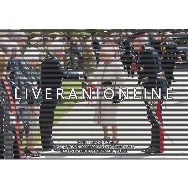 FELSTED, ENGLAND - MAY 06: Queen Elizabeth II meets staff during an official visit to Felsted School on May 6, 2014 in Felsted, England. Her Majesty unveiled two plaques to commemorate the School\'s 450th anniversary and completion of a new boarding house. AG ALDO LIVERANI SAS ONLY ITALY