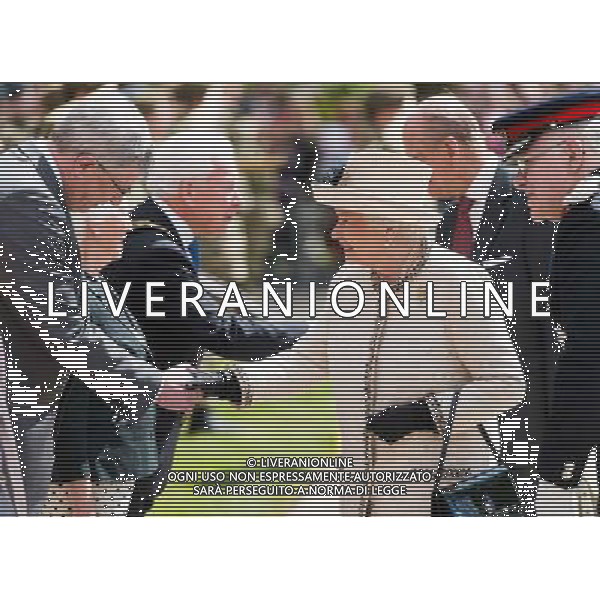 FELSTED, ENGLAND - MAY 06: Queen Elizabeth II meets staff during an official visit to Felsted School on May 6, 2014 in Felsted, England. Her Majesty unveiled two plaques to commemorate the School\'s 450th anniversary and completion of a new boarding house. AG ALDO LIVERANI SAS ONLY ITALY