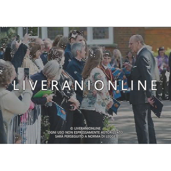 FELSTED, ENGLAND - MAY 06: Prince Phillip, Duke of Edinburgh departs after an official visit to Felsted School on May 6, 2014 in Felsted, England. Her Majesty unveiled two plaques to commemorate the School\'s 450th anniversary and completion of a new boarding house. AG ALDO LIVERANI SAS ONLY ITALY