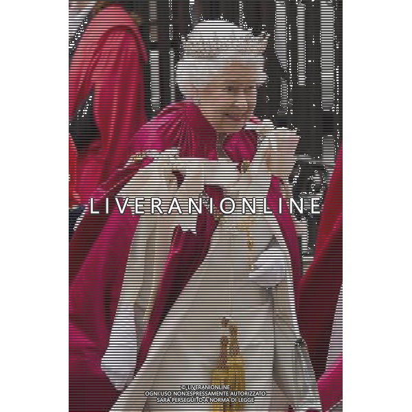 Queen Elizabeth II attends the Order of the Bath Service in Westminster Abbey in London, England. 9th May 2014 ©photoshot/AGENZIA ALDO LIVERANI SAS - ITALY ONLY - REALI INGLESI: La regina Elisabetta II al raduno dei Cavalieri dell\'Ordine del Bagno all\'Abbazia di Westminster a Londra inghilterra 9 maggio 2014.