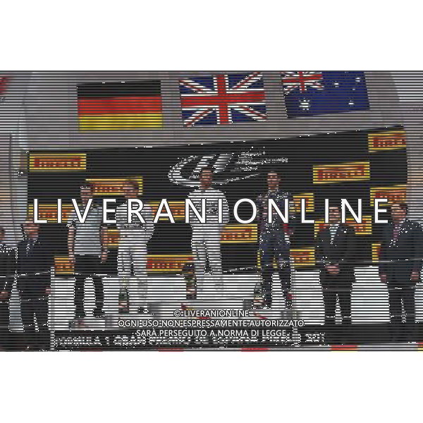 1st place Lewis Hamilton (GBR) Mercedes AMG F1 with 2nd place Nico Rosberg (GER) Mercedes AMG F1 W05 and 3rd place Daniel Ricciardo (AUS) Red Bull Racing. 11.05.2014. Formula 1 World Championship, Rd 5, Spanish Grand Prix, Barcelona, Spain, Race Day. - www.xpbimages.com, EMail: requests@xpbimages.com - copy of publication required for printed pictures. Every used picture is fee-liable. © Copyright: Batchelor / XPB Images AG ALDO LIVERANI SAS ONLY ITALY