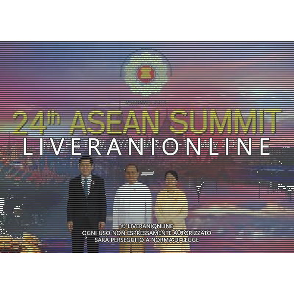 (140511) -- NAY PYI TAW, May 11, 2014 () -- Thailand Deputy Prime Minister Phongthep Thepkanjana (L) poses for photos with Myanmar\'s President U Thein Sein (C) and his wife Khin Khin Win before the opening ceremony of the 24th ASEAN Summit at Myanmar International Convention Center (MICC) in Nay Pyi Taw, Myanmar, May 11, 2014. (/U Aung)The 24th Association of Southeast Asian Nations (ASEAN) leaders\' meeting opened here Sunday morning, an event that Myanmar President U Thein Sein described as a symbol of \'unity and dedication for building a better future for the region and the peoples.\' (/U Aung) ©PHOTOSHOT/AGENZIA ALDO LIVERANI SAS - ITALY ONLY - EDITORIAL USE ONLY