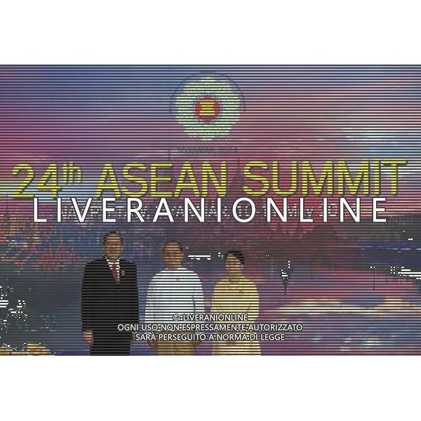 (140511) -- NAY PYI TAW, May 11, 2014 () -- Philippine President Benigno S. Aquino III (L) poses for photos with Myanmar\'s President U Thein Sein (C) and his wife Khin Khin Win before the opening ceremony of the 24th ASEAN Summit at Myanmar International Convention Center (MICC) in Nay Pyi Taw, Myanmar, May 11, 2014.The 24th Association of Southeast Asian Nations (ASEAN) leaders\' meeting opened here Sunday morning, an event that Myanmar President U Thein Sein described as a symbol of \'unity and dedication for building a better future for the region and the peoples.\' (/U Aung) ©PHOTOSHOT/AGENZIA ALDO LIVERANI SAS - ITALY ONLY - EDITORIAL USE ONLY