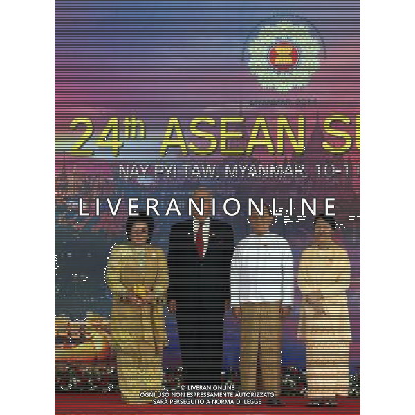 (140511) -- NAY PYI TAW, May 11, 2014 () -- Malaysian Prime Minister Datuk Seri Najib Razak (2nd L) and his wife Rosmah Mansor (1st L) pose for photos with Myanmar\'s President U Thein Sein (2nd R) and his wife Khin Khin Win before the opening ceremony of the 24th ASEAN Summit at Myanmar International Convention Center (MICC) in Nay Pyi Taw, Myanmar, May 11, 2014. The 24th Association of Southeast Asian Nations (ASEAN) leaders\' meeting opened here Sunday morning, an event that Myanmar President U Thein Sein described as a symbol of \'unity and dedication for building a better future for the region and the peoples.\' (/U Aung) ©PHOTOSHOT/AGENZIA ALDO LIVERANI SAS - ITALY ONLY - EDITORIAL USE ONLY
