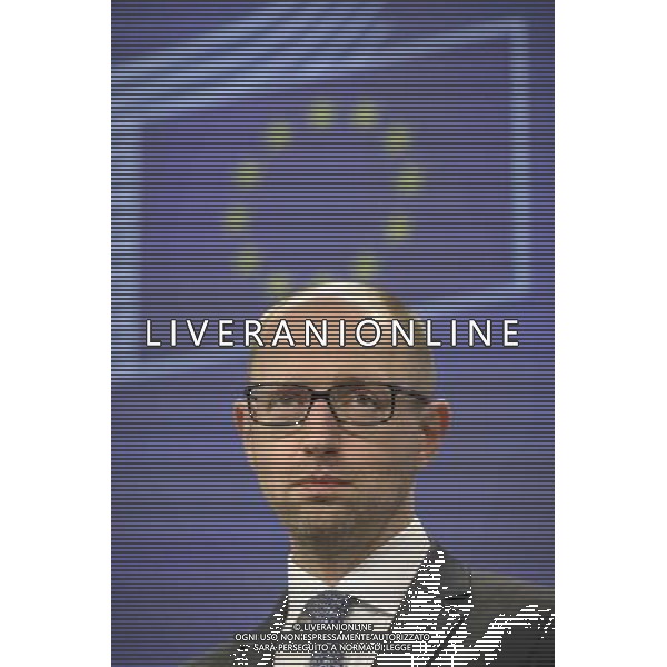 Ukrainian Prime Minister Arseniy Yatsenyuk holds press conference at the end of EU commission / Urkraine meeting at the EU council headquarters in Brussels, Belgium on 13.05.2014 Yatsenyuk and his government hold talks with the European Commission to examine further support (€355 million included in \'state building contract\') from the 28-nation bloc. by Wiktor Dabkowski AG ALDO LIVERANI SAS ONLY ITALY